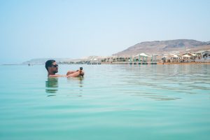 Man relaxing in the Dead Sea.
